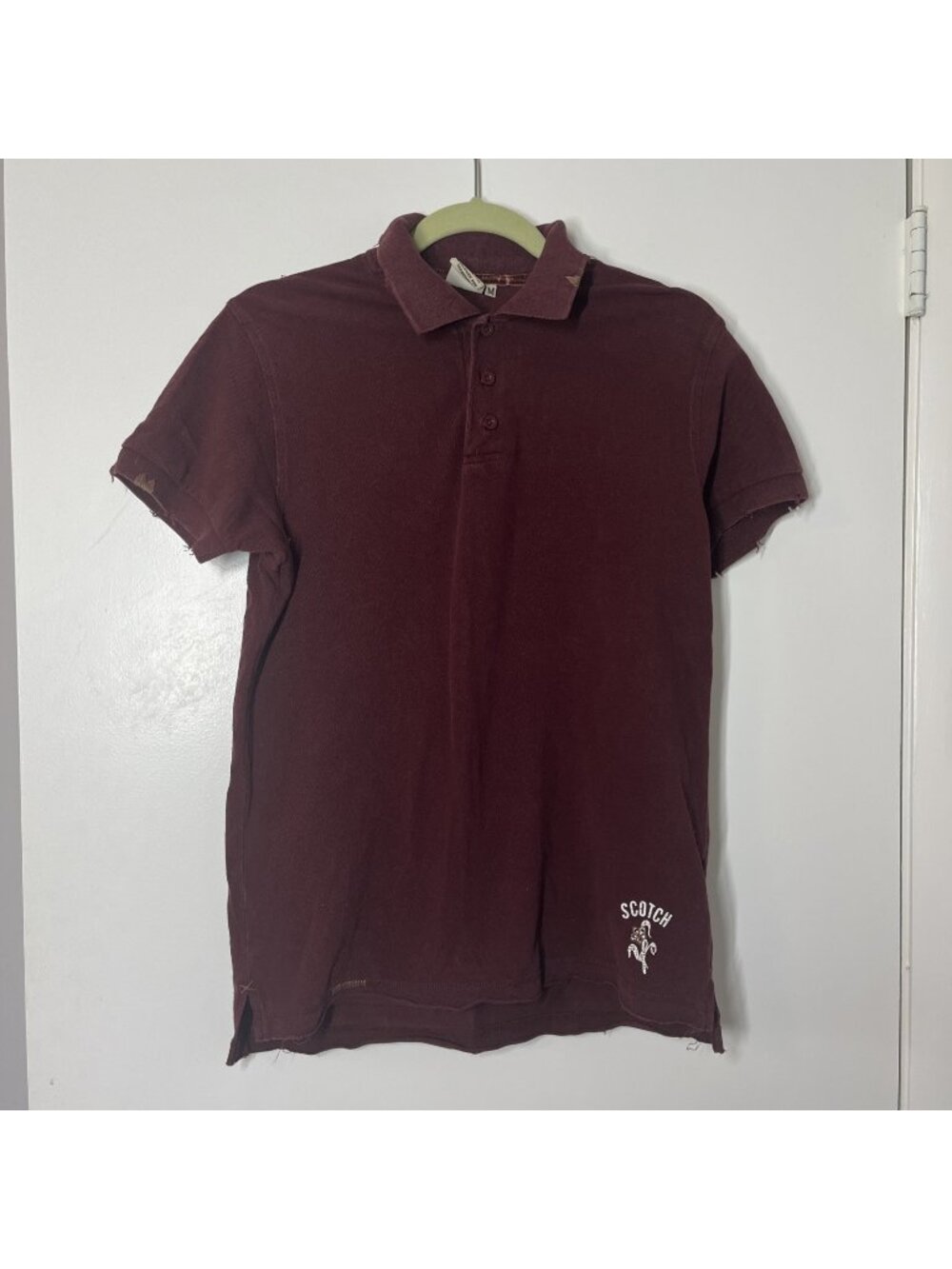 Scotch And Soda Maroon Burgundy Medium Distressed Polo Men’s